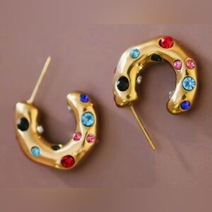 18k Gold Plated Waterproof Colorful Gemstone Earrings